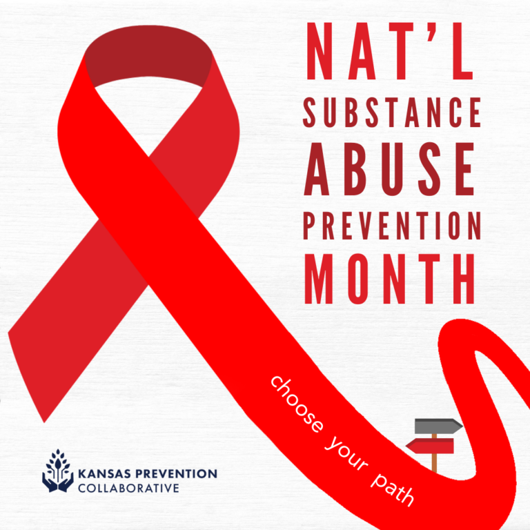 decorative graphic that says "national substance abuse prevention month - choose your path" by the kansas prevention collaborative
